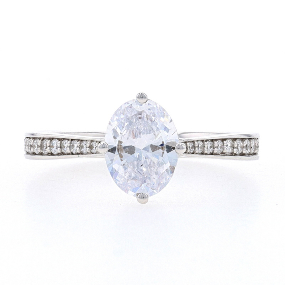 White Gold Semi-Mount Hidden Halo Engagement Ring - 14k for 8x6mm Oval CZ & Dias